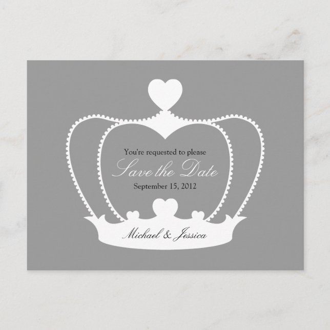 Elegante Krone Save the Date Postkarte - Grau (Vorderseite)