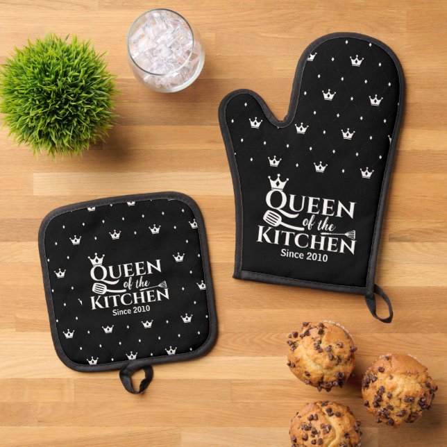 elegante Kronenkronen-Chic-Queen-Küche Ofenhandschuh & Topflappen-Set (Oben Unten)
