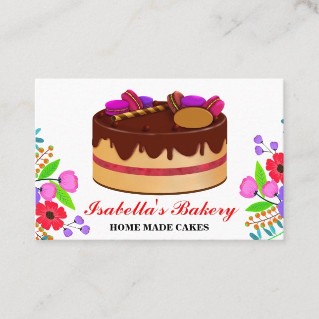 Elegante Kuchen und Blume Bäckerei Zuhause, geblüm Visitenkarte (Vorderseite)