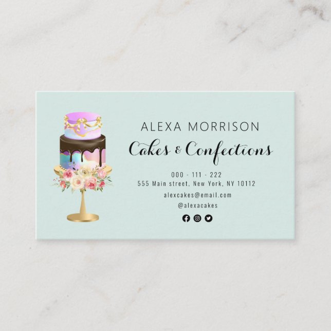 elegante Kuchen und Konfektionen Blumenlogo Visitenkarte (Vorderseite)