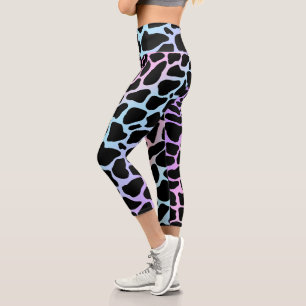 Elegante Kuhdruck-Multicolor-High-Waisted-Caprihos Capri Leggings
