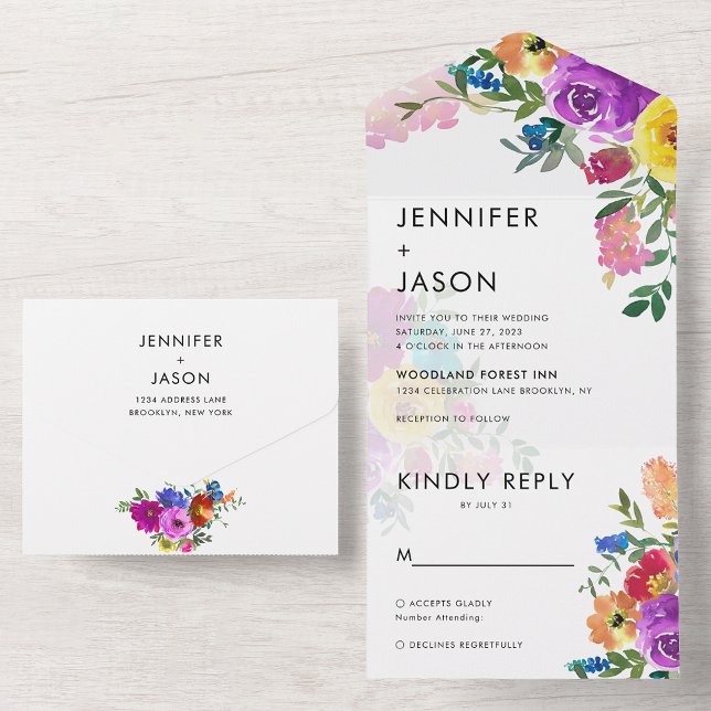 Elegante, kühne Rose und Peonies Wedding Invit All In One Einladung (Von Creator hochgeladen)
