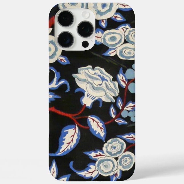 ELEGANTE KUNST-DECO-FLORALE, BLAUE WEISSE ROSEN IN iPhone 16 PRO MAX HÜLLE (Rückseite)