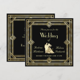 Elegante Kunst-Deko-Goldschwarz-Hochzeit Einladung