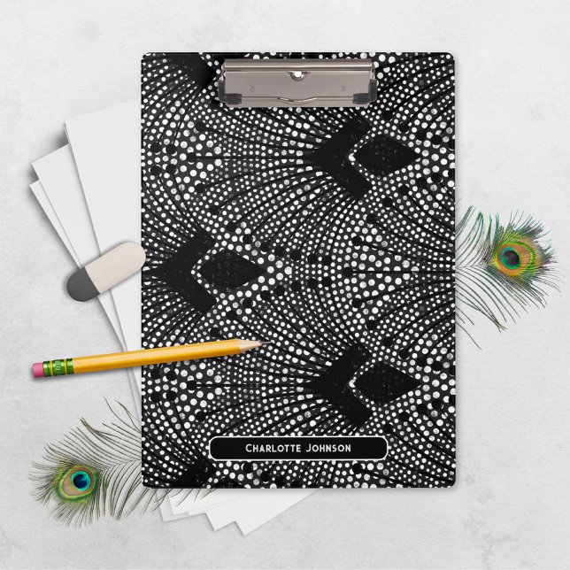 Elegante Kunst, Dichtung und Musik Klemmbrett (Elegant Art Deco Antracite Retro Peacock Pattern Clipboard ©Susanne Sachers - Sunny Mind 🌞)