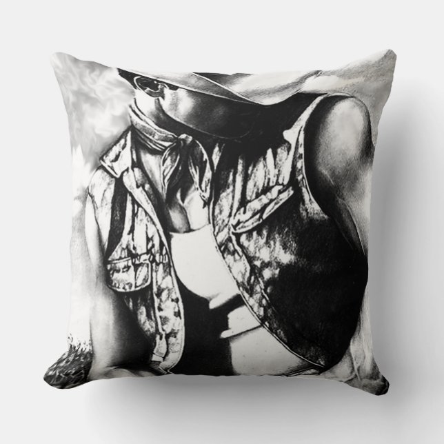 Elegante Kunst Zeichn Cowboy Country Man Kissen (Vorderseite)