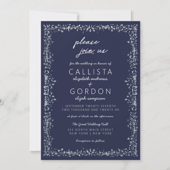 Elegante Künstlerische Hochzeit am Blue Silver Bor Einladung (Vorderseite)