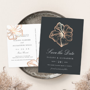 Elegante Kupfer-Hibiskus-Blume Save the Date Ankündigungspostkarte