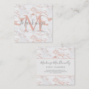 Elegante Kupfer Rose Gold Foil Marmor Monogram Bus Quadratische Visitenkarte