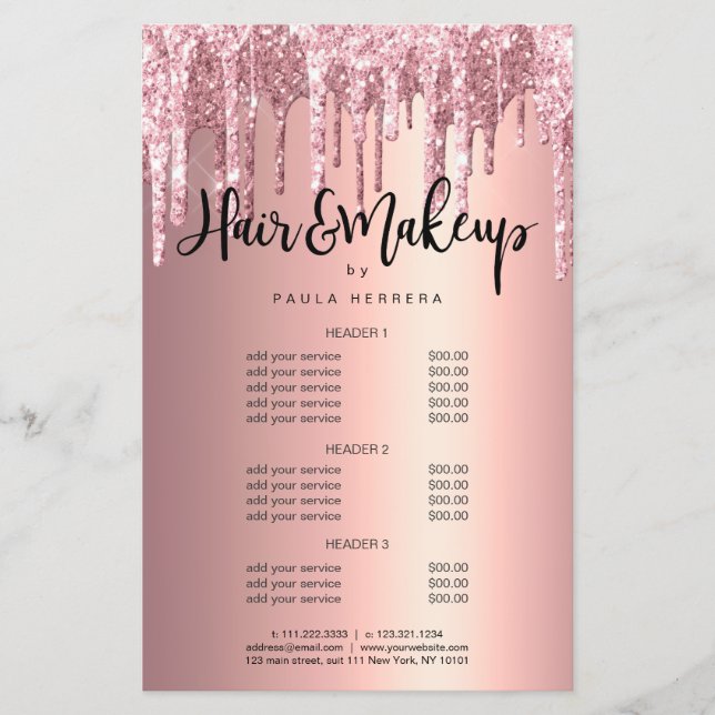 Elegante Kupfer-Rose Gold Glitzer Tropfen Haar Mak Flyer (Vorne)
