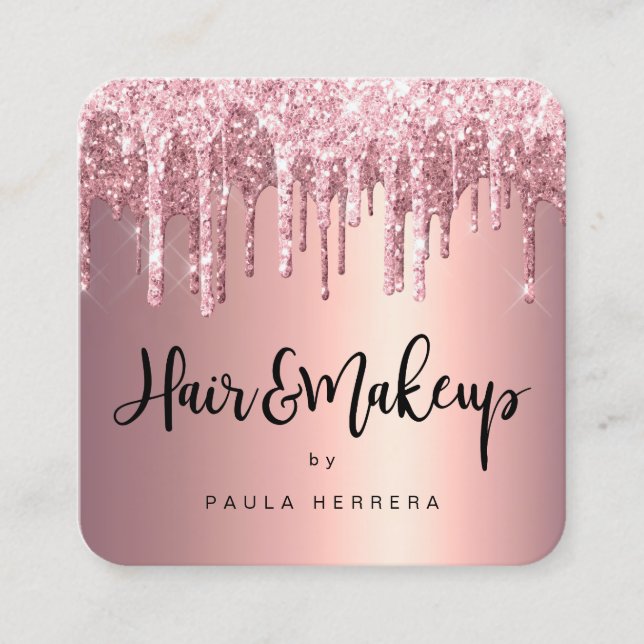 Elegante Kupfer-Rose Gold Glitzer Tropfen Haarschm Quadratische Visitenkarte (Vorderseite)