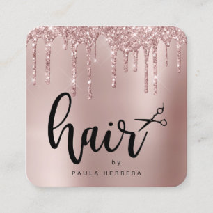 Elegante Kupfer Rose Gold Glitzer Tropfen Haarstyl Quadratische Visitenkarte