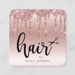 Elegante Kupfer Rose Gold Glitzer Tropfen Haarstyl Quadratische Visitenkarte