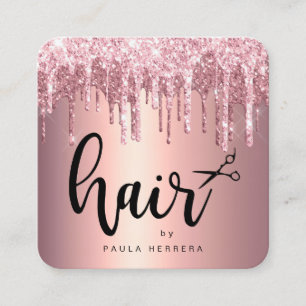 Elegante Kupfer Rose Gold Glitzer Tropfen Haarstyl Quadratische Visitenkarte