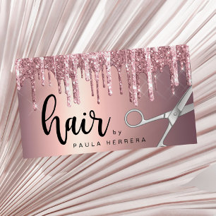 Elegante Kupfer Rose Gold Glitzer Tropfen Haarstyl Visitenkarte