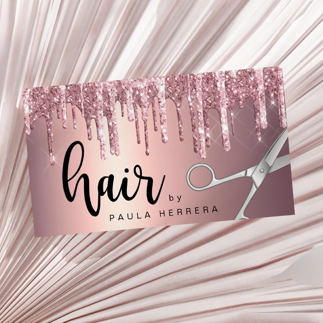 Elegante Kupfer Rose Gold Glitzer Tropfen Haarstyl Visitenkarte (Von Creator hochgeladen)