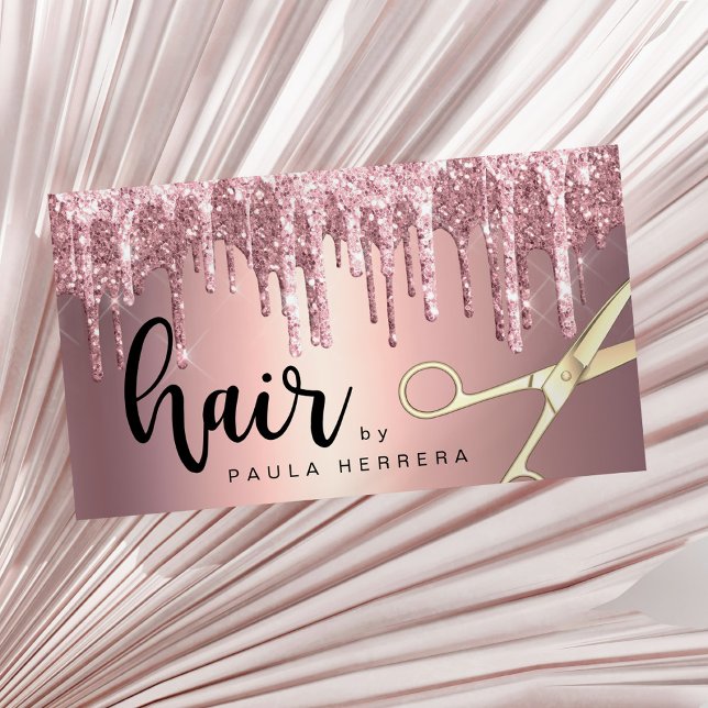 Elegante Kupfer Rose Gold Glitzer Tropfen Haarstyl Visitenkarte (Von Creator hochgeladen)