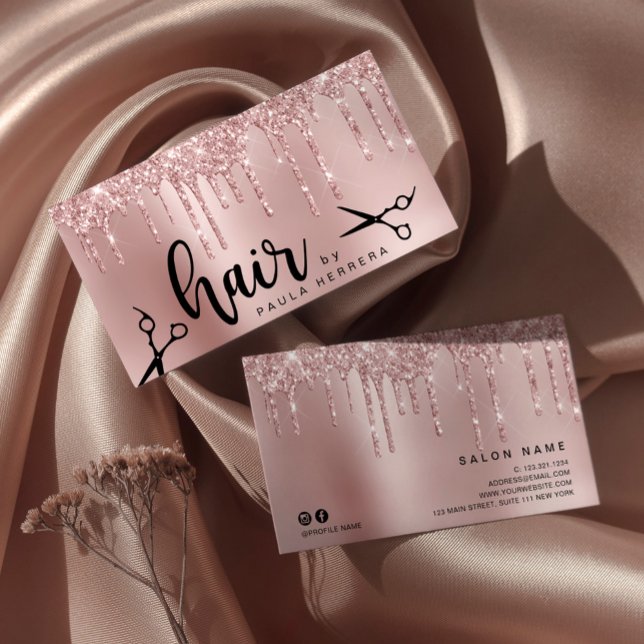 Elegante Kupfer Rose Gold Glitzer Tropfen Haarstyl Visitenkarte (Von Creator hochgeladen)