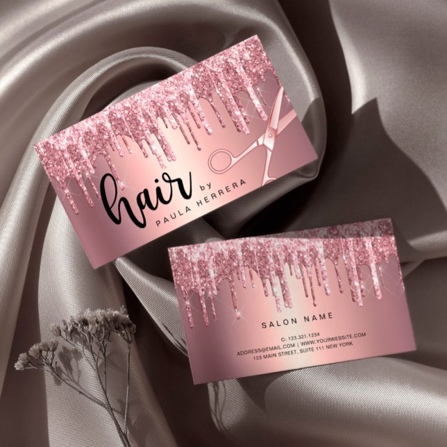 Elegante Kupfer Rose Gold Glitzer Tropfen Haarstyl Visitenkarte (Von Creator hochgeladen)