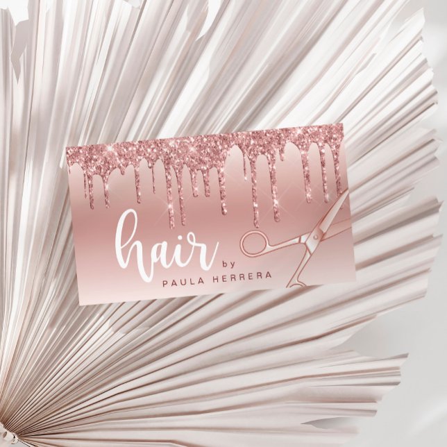 Elegante Kupfer Rose Gold Glitzer Tropfen Haarstyl Visitenkarte (Von Creator hochgeladen)
