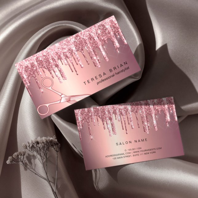 Elegante Kupfer Rose Gold Glitzer Tropfen Haarstyl Visitenkarte (Von Creator hochgeladen)