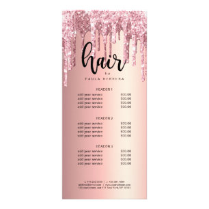 Elegante Kupfer-Rose Gold Glitzer Tropfen Haarstyl Werbekarte