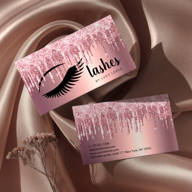 Elegante Kupfer-Rose Gold Glitzer Tropfen Lashes Visitenkarte (Von Creator hochgeladen)
