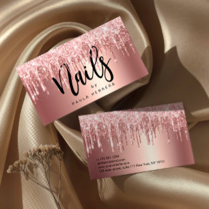 Elegante Kupfer-Rose Gold Glitzer Tropfen Nägel Visitenkarte