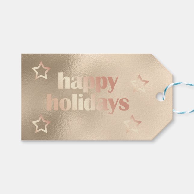 Elegante Kupfer Rose Gold Happy Holidays Weihnacht Geschenkanhänger (Vorderseite (Horizontal))