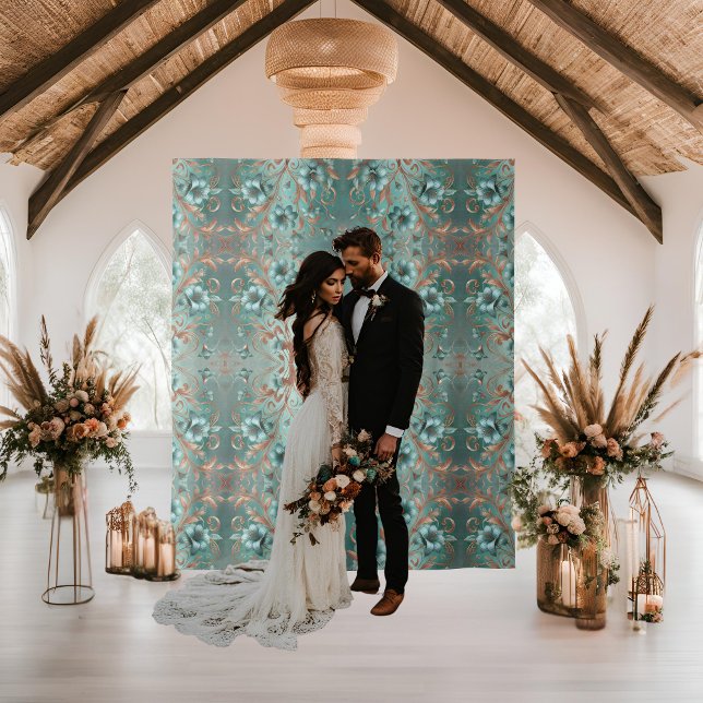 Elegante Kupfer Türkis Minimale Blume Wandteppich (Von Creator hochgeladen)