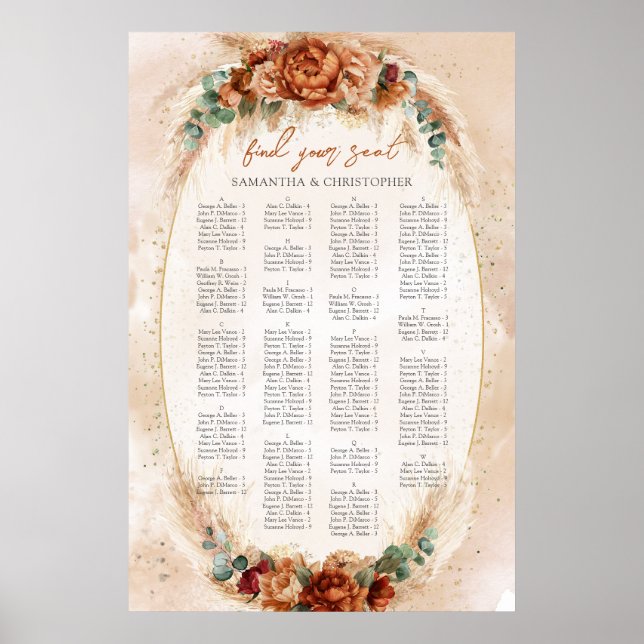 Elegante Kupfer- und Bordeaux-Blume Alphabetisch Poster (Vorne)