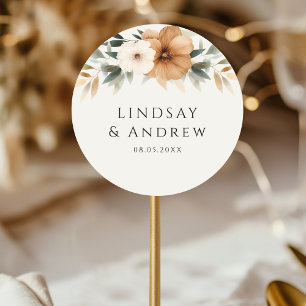 Elegante Kupfer- und erdige Beige-Hochzeit Runder Aufkleber