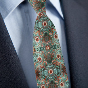 Elegante Kupfer- und Türkis-Formale Floral Krawatte