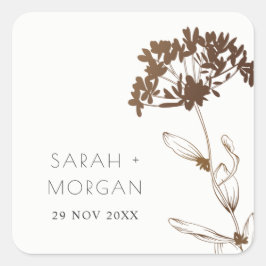 ELEGANTE KUPFERFOLIE HYDRANGEA FLORAL WEDD QUADRATISCHER AUFKLEBER