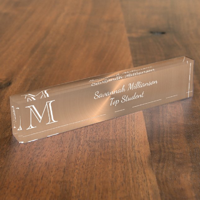 Elegante Kupferkesseln Metal Monogram Student Meta Namensplakette (Seite)