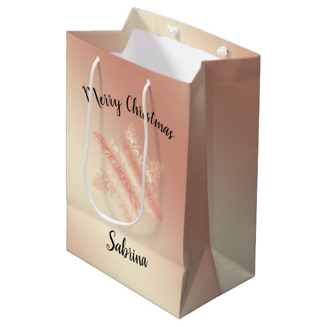 Elegante Kupferschneeflocke Rose Mittlere Geschenktüte (Vorderseite Schrägansicht)