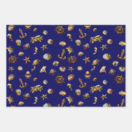 Elegante Küste Themed Nautical Blue and White Geschenkpapier Set