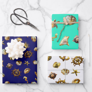 Elegante Küste Themed Nautical Blue and White Geschenkpapier Set