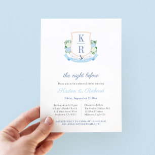 Elegante Küsten-Monogramm-Probe-Dinner Einladung