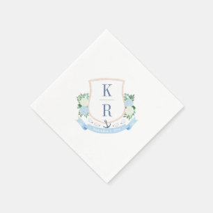 Elegante Küsten-Wasserfarbe-Monogramm-Hochzeitsfei Serviette
