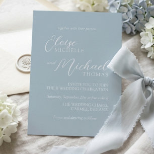 Elegante Küstenblaue Schrift Hochzeitseinladung Einladung