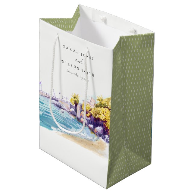 Elegante Küstenstrasse Sand Beach Rocky Seascape H Mittlere Geschenktüte (Vorderseite Schrägansicht)