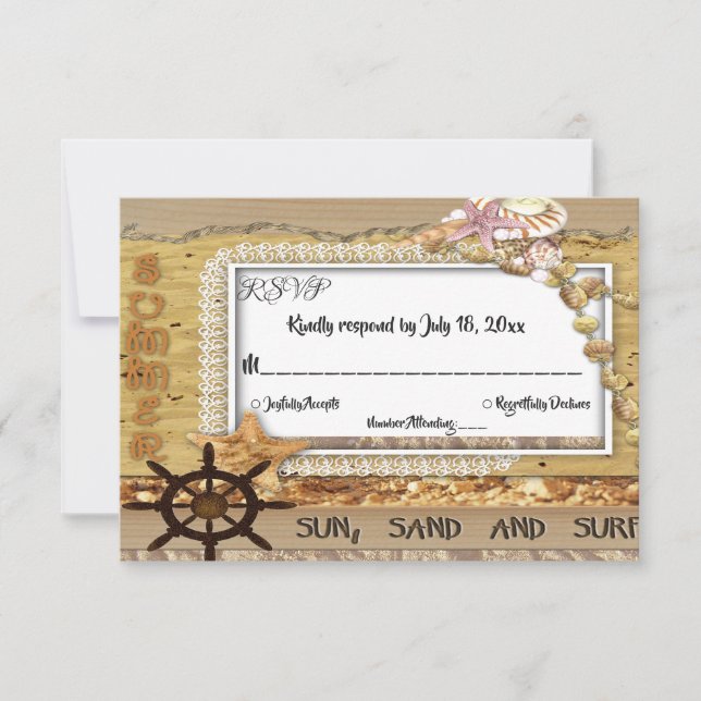 Elegante Küstenstrasse Seebad Sommerhochzeit RSVP Karte (Vorderseite)