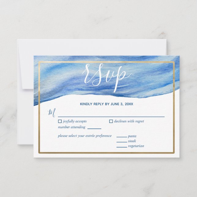 Elegante Küstenwache Wasserfarbenwelt im Klassisch RSVP Karte (Vorderseite)
