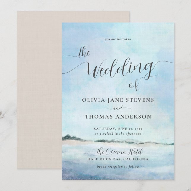 Elegante Küstenwasserwelt Elopement Beach Hochzeit Einladung (Vorne/Hinten)