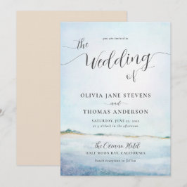Elegante Küstenwatercolor Sommerstrand Hochzeit Einladung
