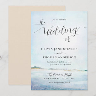 Elegante Küstenwatercolor Sommerstrand Hochzeit Einladung