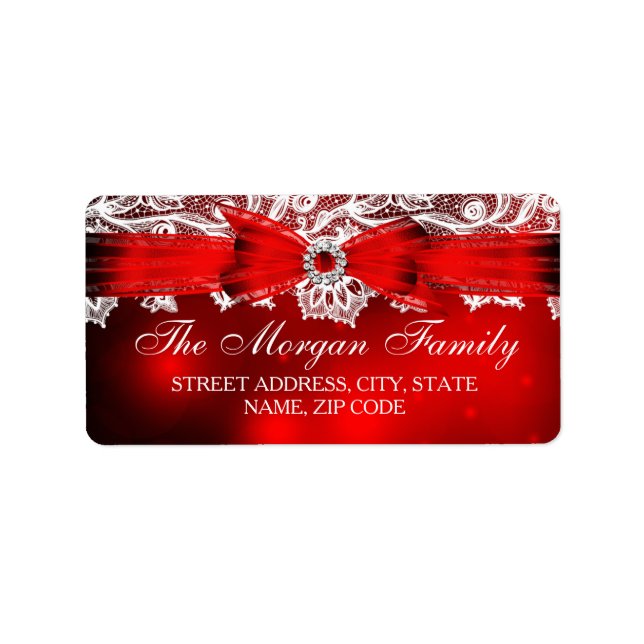 Elegante Lace & Bow Weihnachtsadressen Labels Adressaufkleber (Vorne)