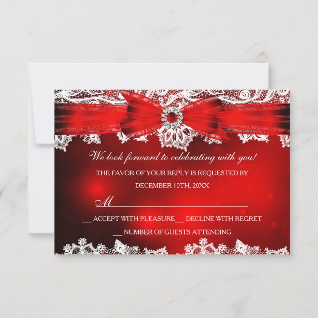 Elegante Lace & Bow Weihnachtsfeiertage UAWG RSVP Karte (Vorderseite)