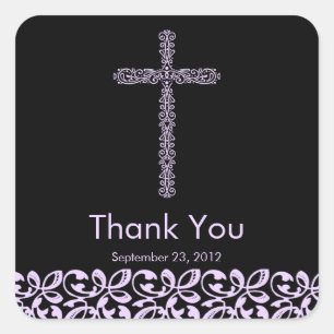 Elegante Lace Cross Heilige Taufe Vielen Dank Quadratischer Aufkleber